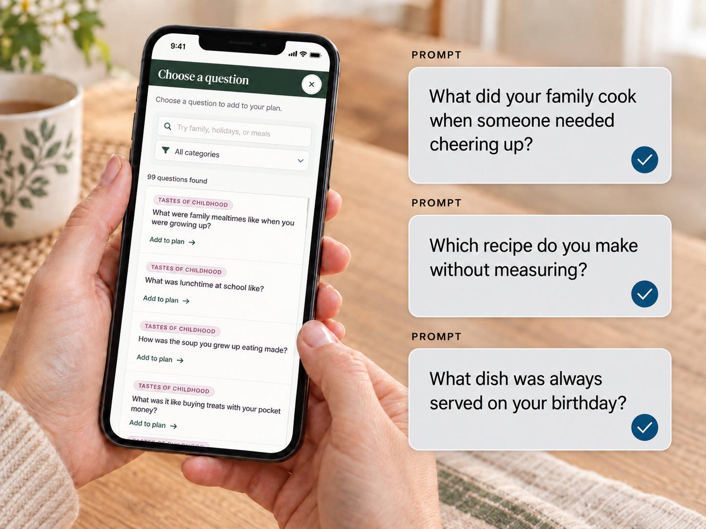 Tasteful Memories setup shown on a phone